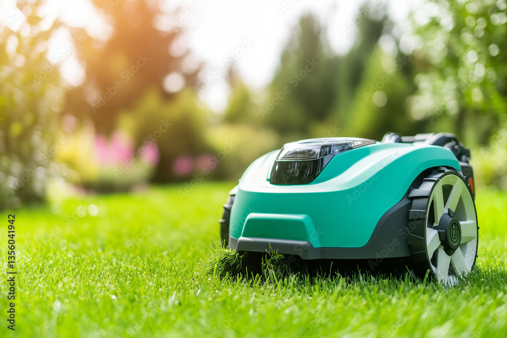 robotic lawn mower cutting grass in a well-maintained garden on a sunny day, ensuring a tidy and lush yard. Uses: home gardening, landscaping, smart lawn care, automated grass cutting.
robotic lawn mower cutting grass in a well-maintained garden on a sunny day, ensuring a tidy and lush yard. Uses: home gardening, landscaping, smart lawn care, automated grass cutting.