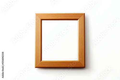 Empty light brown wooden picture frame on white background