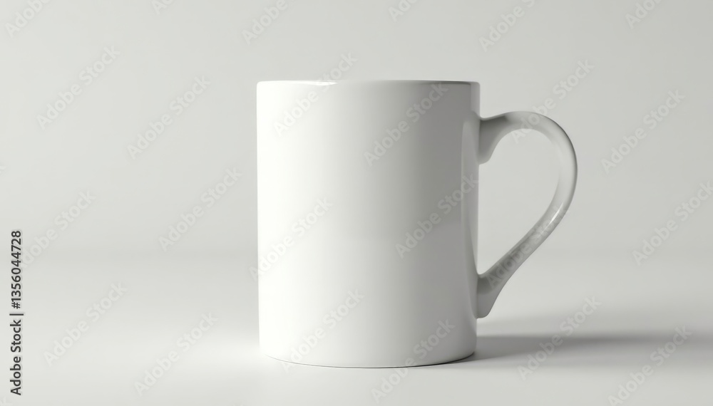 Fototapeta premium Classic white mug, handle visible, clean background, tea cup, illustration