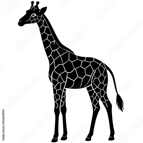 Giraffe silhouette vector black outline, white background