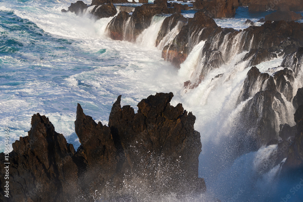 Big storm waves in Porto Moniz, on the Madeira Atlantic coastline