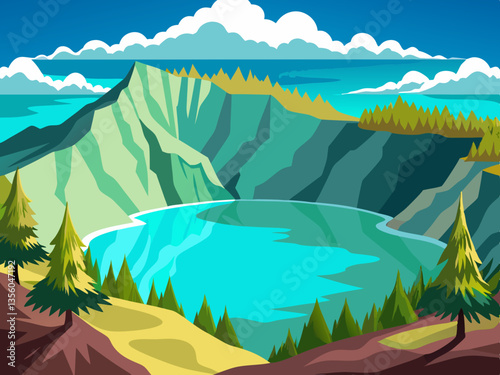 colorful illustration of kawah ijen scenic