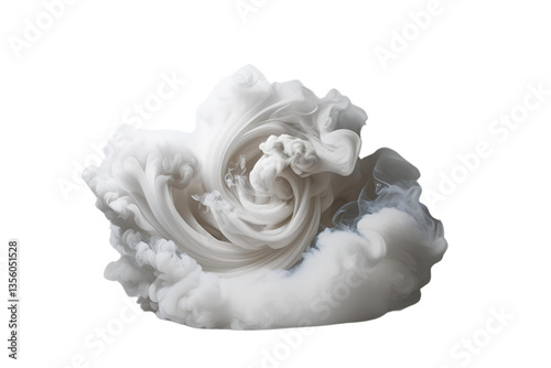 white smoke plume, swirling texture, white background, isolated, no background