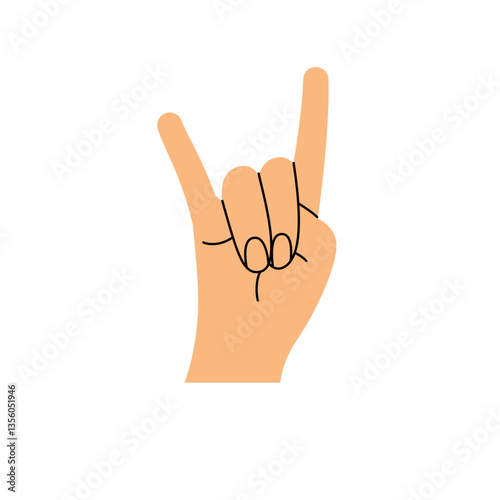 Hand gesture. Color trendy vector illustration. Index, middle, ring, little fingers and thumb