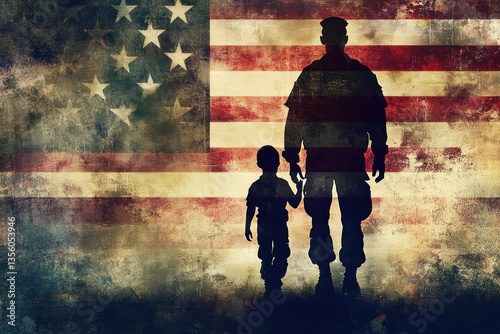 A touching poster design with an American flag overlay and a message of appreciation for the sacrifices of military children.