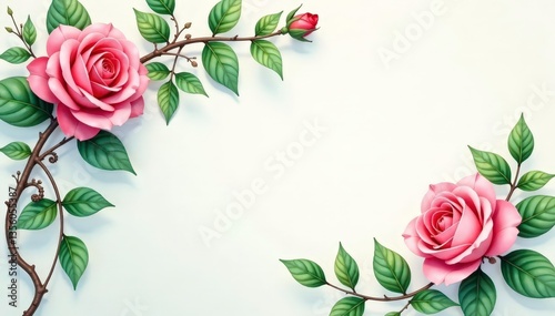 Delicate watercolor roses, climbing ivy, soft green leaves, romantic, subtle, rose