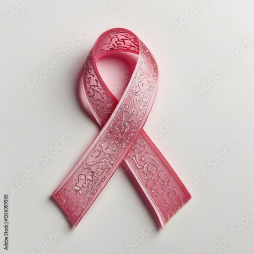 Wallpaper Mural A pink ribbon symbolizing cancer awareness on a white background, A solitary pink ribbon symbolic Torontodigital.ca