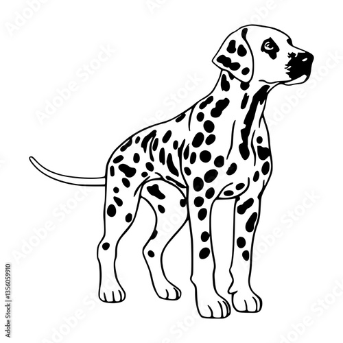 Dalmatian Dog Illustration - Black & White Vector Graphic