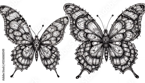 Detailed Butterfly Illustration Two Intricate Black and White Drawings