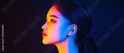 Woman profile with vivid lighting
