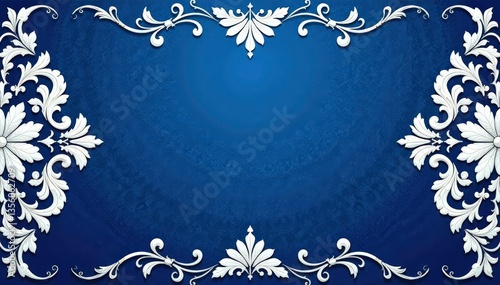 Intricate white floral damask on navy blue, delicate scrollwork , delicate, floral pattern, floral