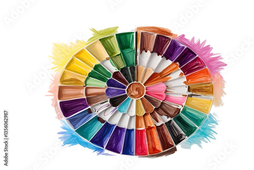 circular paint palette, rainbow gradient, white background, isolated, no background