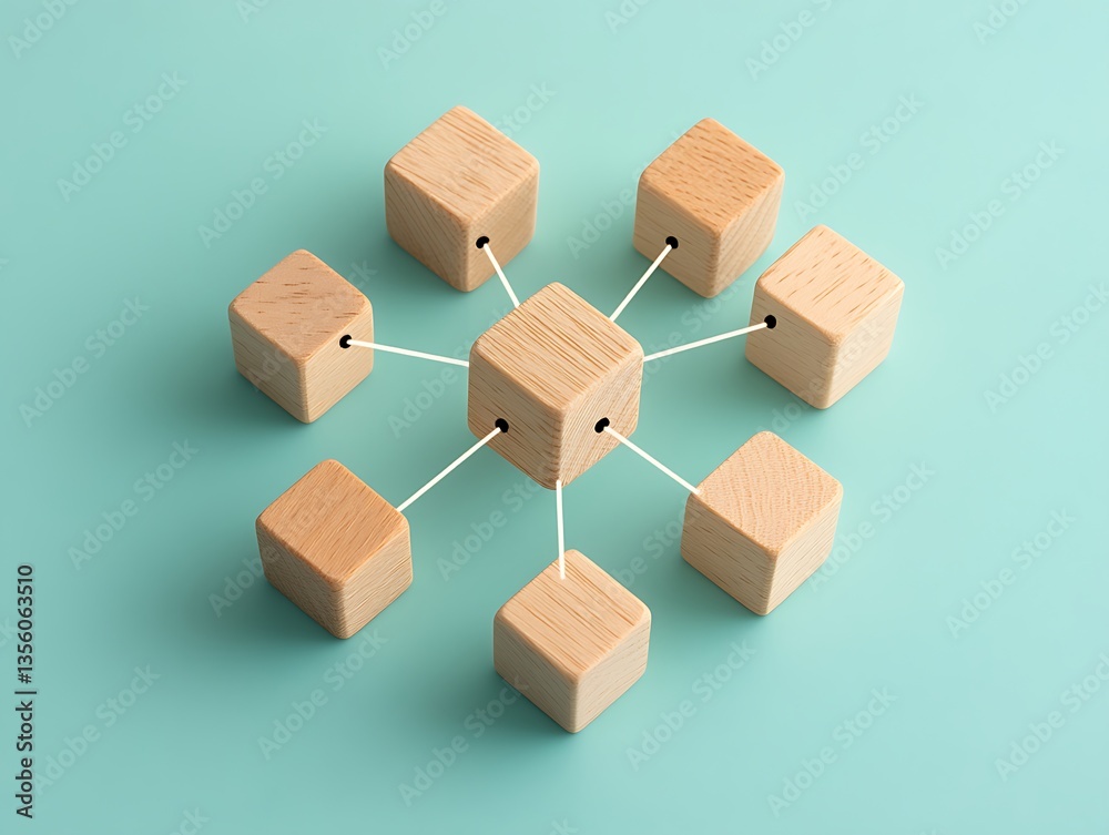 Fototapeta premium Wooden Cubes Network Connection.