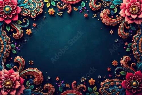 Intricate swirling paisley motifs in rich jewel tones , curve, texture