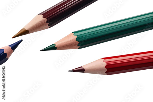 colored pencils, green red brown, white background, isolated, no background