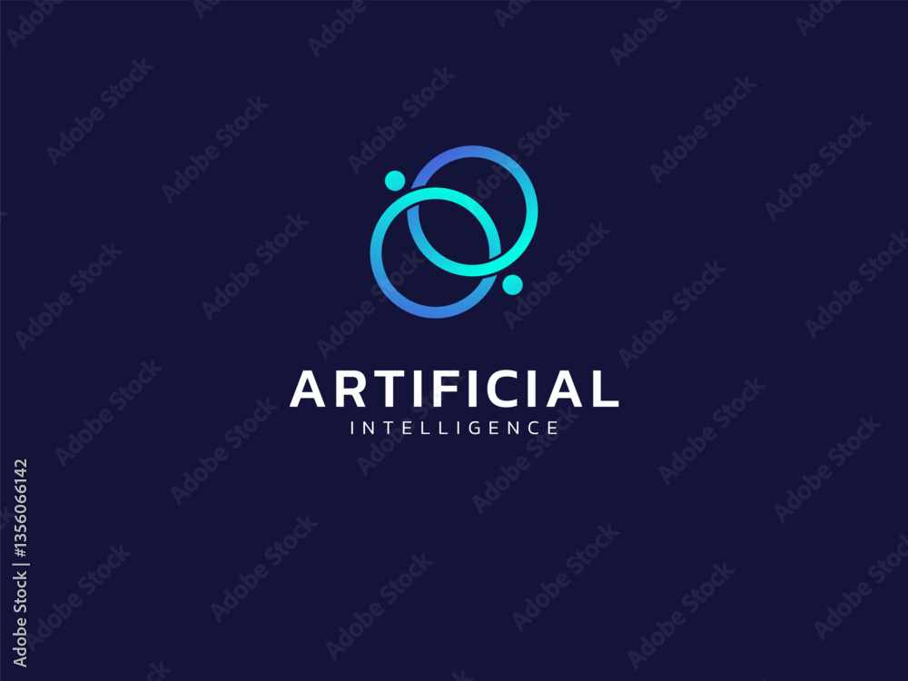 Artificial intelligence with overlapping double circles technology Analysis logo vector design concept. AI technology logotype symbol for advance technology, tech company, ui, network, web, robotic.