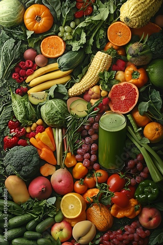 Wallpaper Mural A clean display green juice flanked by an array colorful fruits and vegetables. Torontodigital.ca