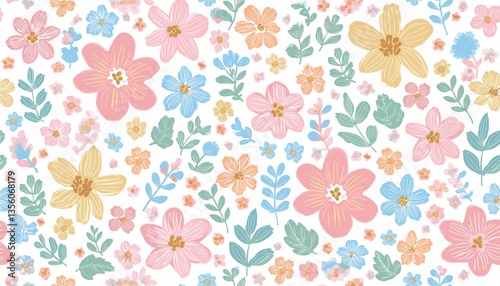 Floral seamless pattern. Pretty flowers on a white background.