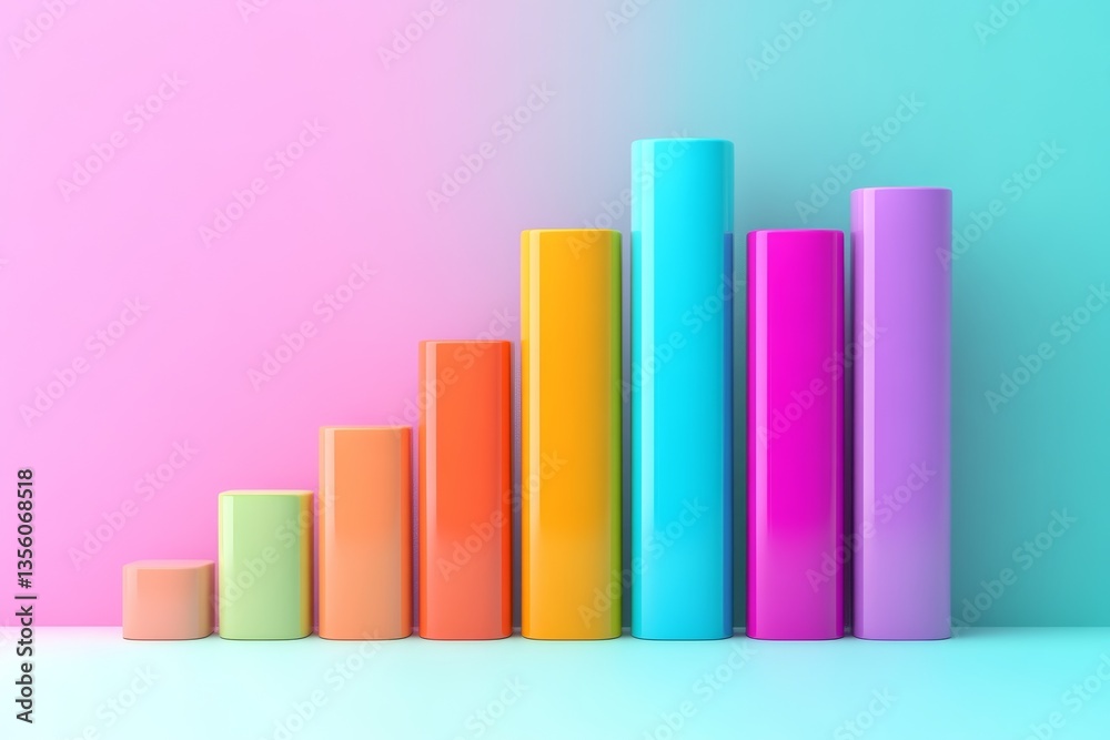 Smooth and beautiful 3D bar chart with soft gradients on each bar, arranged according to stock market volatility. Soft pastel background adds beauty to the image. Smooth and beautiful 3D bar chart with soft gradients on each bar, arranged according to stock market volatility. Soft pastel background adds beauty to the image.