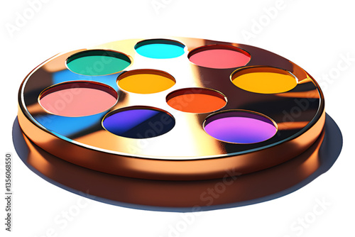 metallic paint palette, assorted colors, white background, isolated, no background