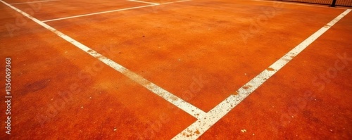 Vibrant orange clay tennis court surface texture, arena, detail