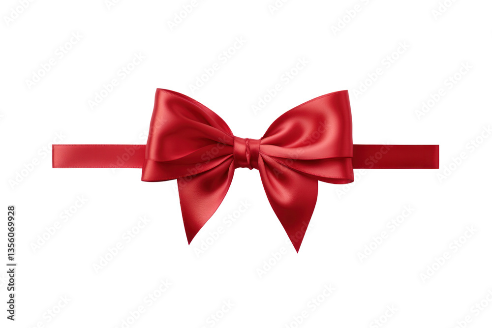 Crisp white card featuring a glossy red satin bow, designed to highlight a special occasion, isolated on a white background Crisp white card featuring a glossy red satin bow, designed to highlight a special occasion, isolated on a white background