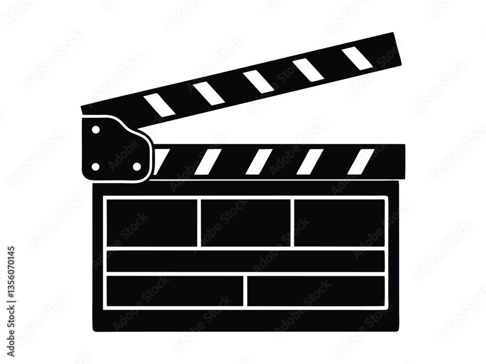 Fototapeta premium movie clapper vector silhouette , cinema clapperboard silhouette, clapper board logo icon vector, movie clapper icon on black and white vector on white background