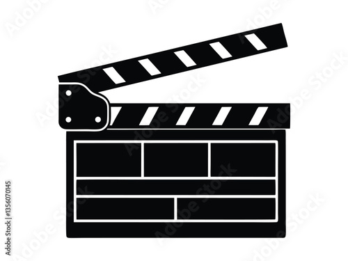 
movie clapper vector silhouette , cinema clapperboard silhouette, clapper board logo icon vector, movie clapper icon on black and white vector on white background
