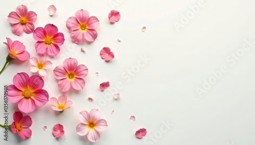Scattered single blooms on a light background, minimalist design, subtle, single, print