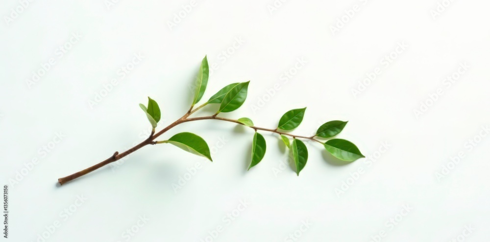 Obraz premium Single isolated branch on white background with subtle gradient, twig, nature, plant
