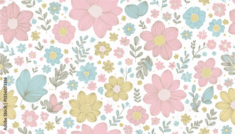 Floral seamless pattern. Pretty flowers on a white background. Floral seamless pattern. Pretty flowers on a white background.