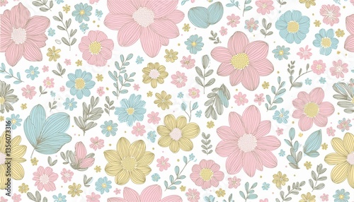 Wallpaper Mural Floral seamless pattern. Pretty flowers on a white background. Torontodigital.ca
