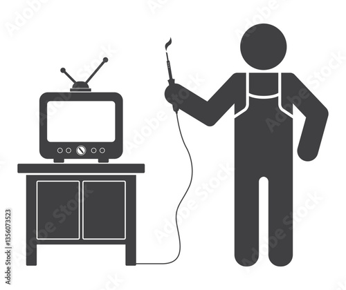 repairman with soldering and retro tv icon