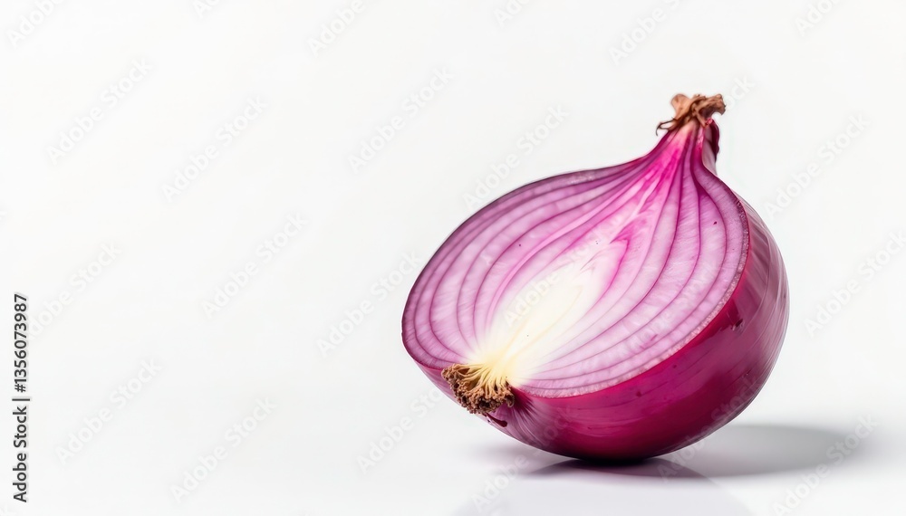 Fototapeta premium Single red onion, vibrant color, clean white background, red onion, botany, glossy