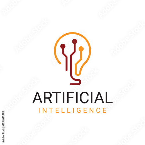Artificial Intelligence Smart Light Bulb Lamp Circuit Modern Technology Line Abstract Logo Template