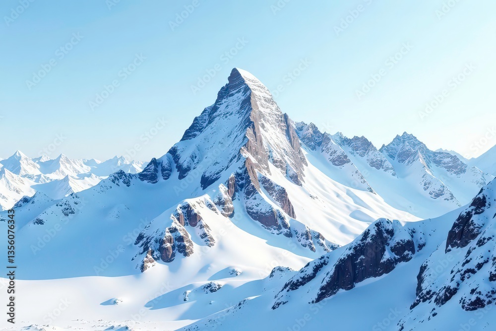 Obraz premium Snow-covered mountain peak, pristine white landscape, snow, hills, mountain