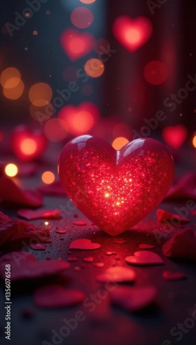 Heart-shaped lights illuminate a romantic Valentine's Day scene , candlelight, affection