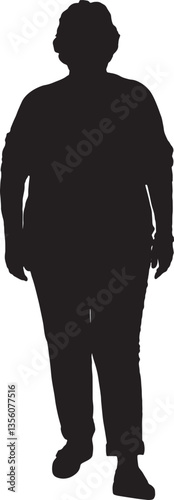 Vector silhouette of front view of a senior woman walking