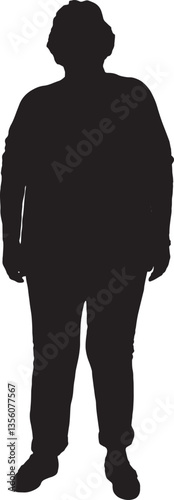 Vector silhouette of front view of a senior woman standing