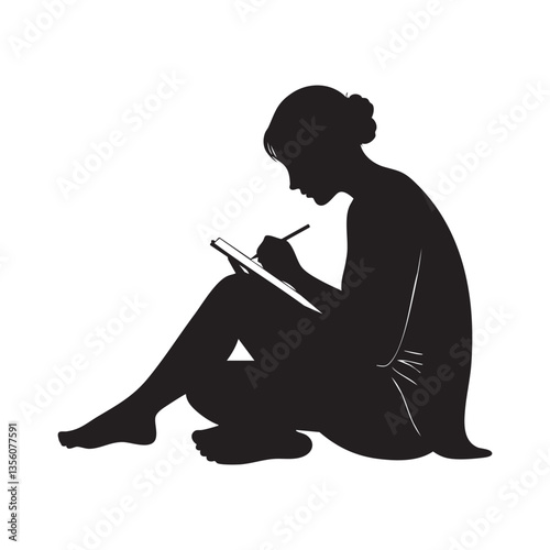 Silhouette of woman drawing sketching writing in notebook art design creative art 80