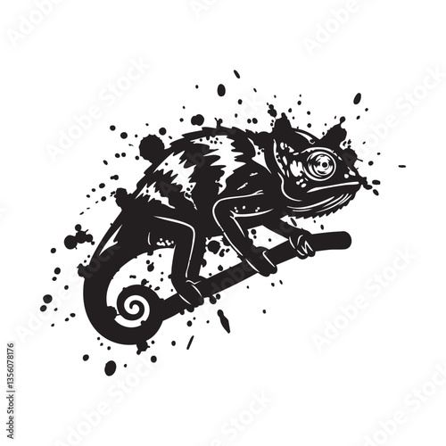 Black and white chameleon illustration vector graphic design chameleon art