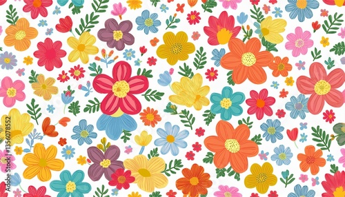 Wallpaper Mural Floral seamless pattern. Pretty flowers on a white background. Torontodigital.ca