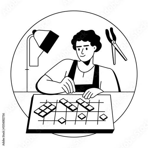A glyph illustration of music artist making a design 