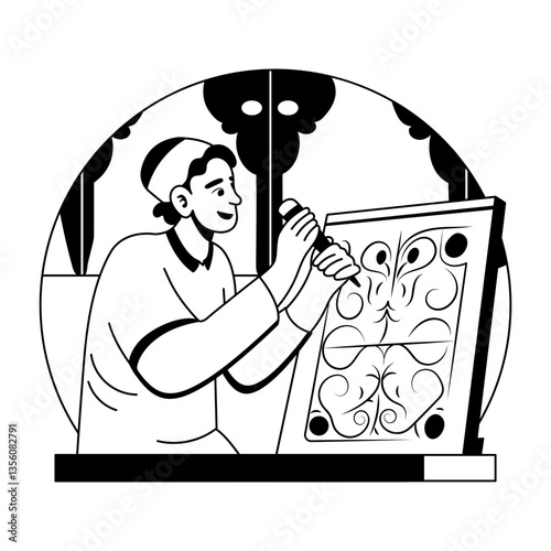 A glyph illustration of a character making handcrafted art 