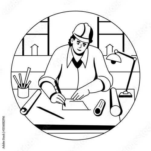 Draftsman illustration in glyph style 