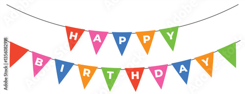 Happy birthday banner Isolated on white background. Birthday party flags with confetti on white background