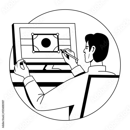 Graphic designer illustration in glyph style 