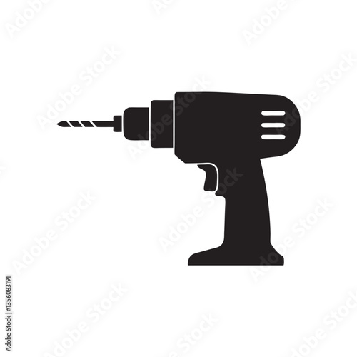 Electric drill machine silhouette, drill silhouette, Drill icon  black  vector llustration on white background