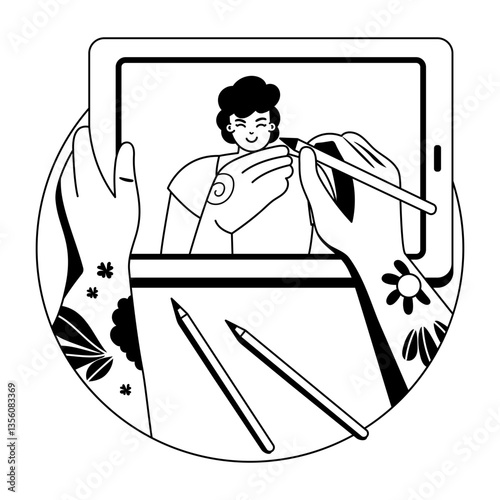 Table art illustration in glyph style 