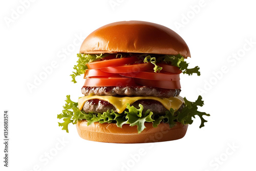 double cheeseburger, sesame seed bun, white background, isolated, no background